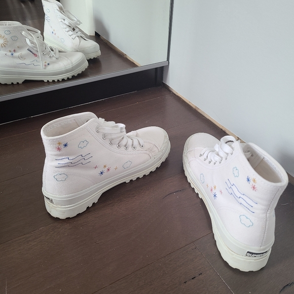 Superga White & Blue Sky Embroidery-Accent Alpina Platform Hi-Top Sneaker 36 - Picture 2 of 9